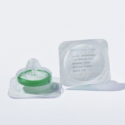 Filtres à seringue stérile jetables pour culture cellulaire avec membrane de 0,22 μm PES Φ33 mm emballés individuellement